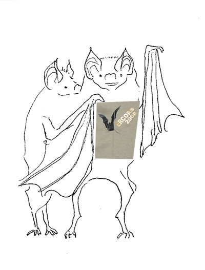 "2 bats with Vercors 2008 tee-shirt" drawing  
-- Motif "2 chauve-souris avec maillot Vercors 2008"